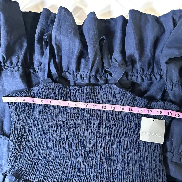 Falls Creek Women’s Maxi Dress 2X Navy Blue Smocked Cottagecore Boho vacation - Picture 7 of 10